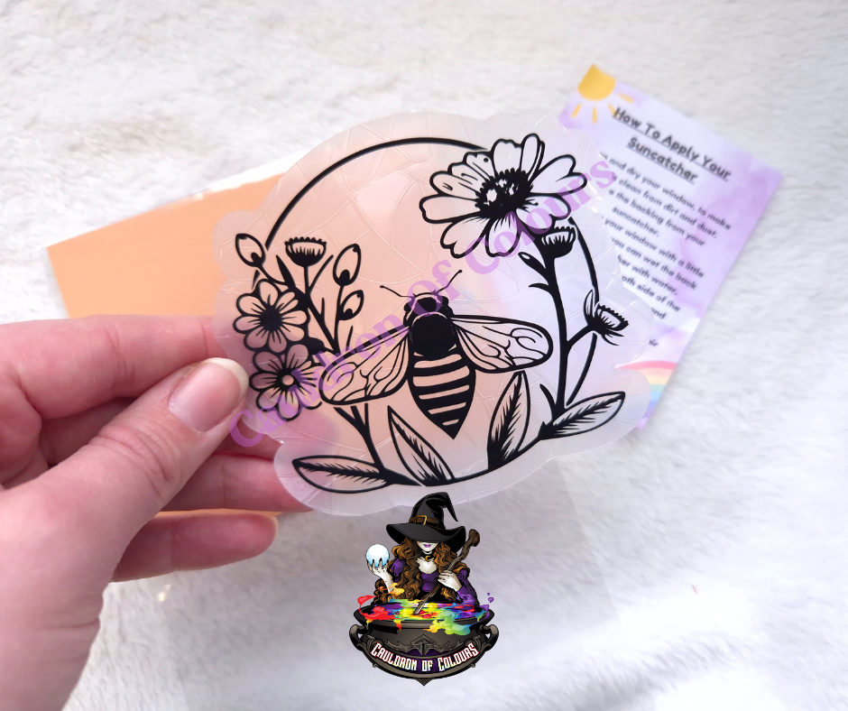 Bee & Flowers Suncatcher Window Cling