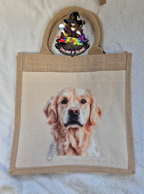 Golden Retriever Jute Tote Bag