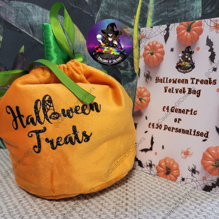 Personalised Halloween Treats Velvet Pumpkin Bag