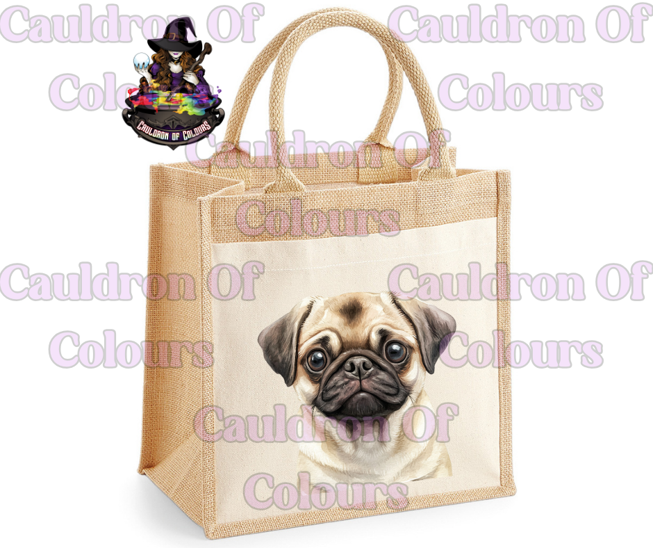 Pug Jute Tote Bag