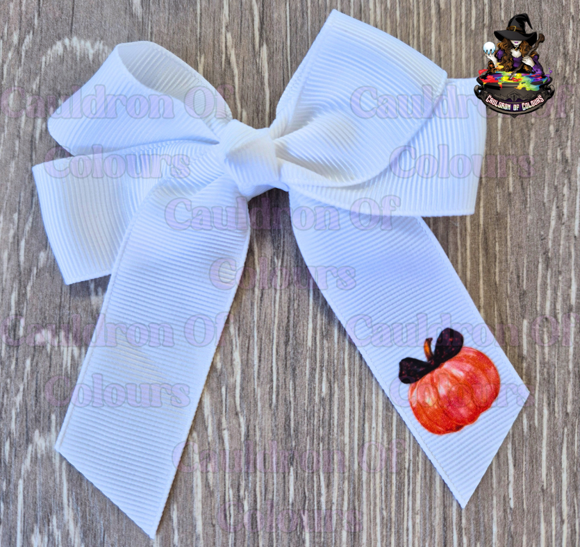 White 4" Bows with Orange Pumpkins