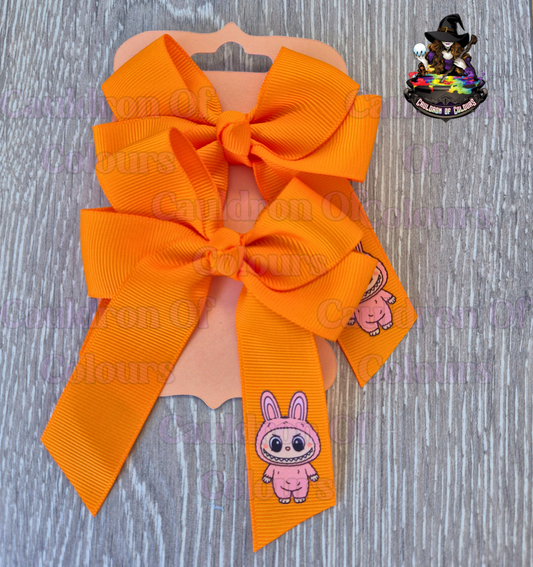 Tangerine 4" Bows with Coral Monster