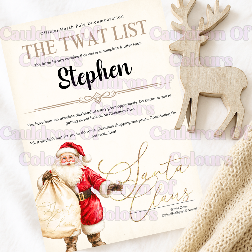 The Tw*t List Christmas Certificate (18+ due to mature language) (Multiples Designs!)