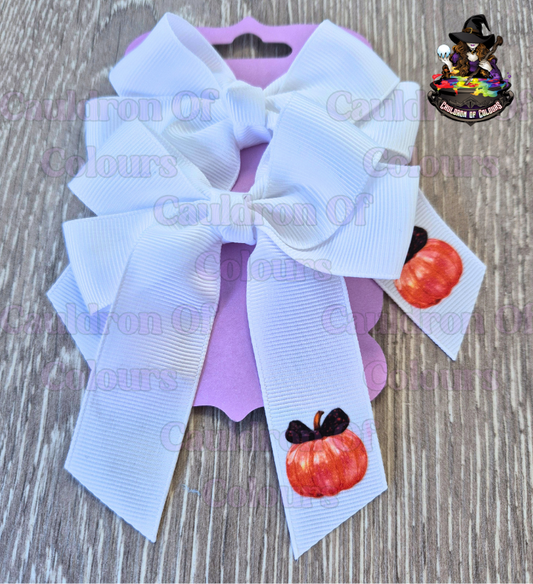 White 4" Bows with Orange Pumpkins