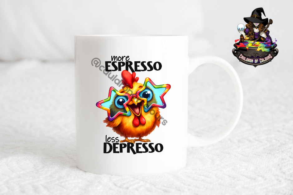 More espresso, Less depresso, 11oz Glossy Mug