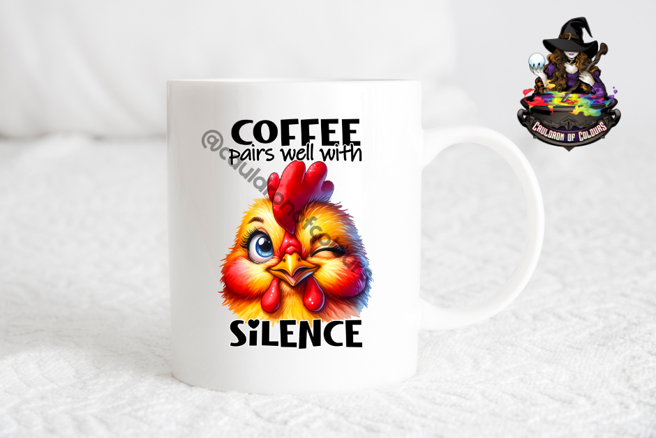 Coffee pairs well with silence, 11oz Glossy Mug