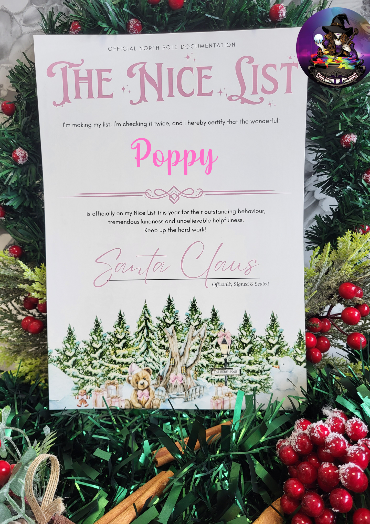 The Nice List (Pink), Christmas Certificate