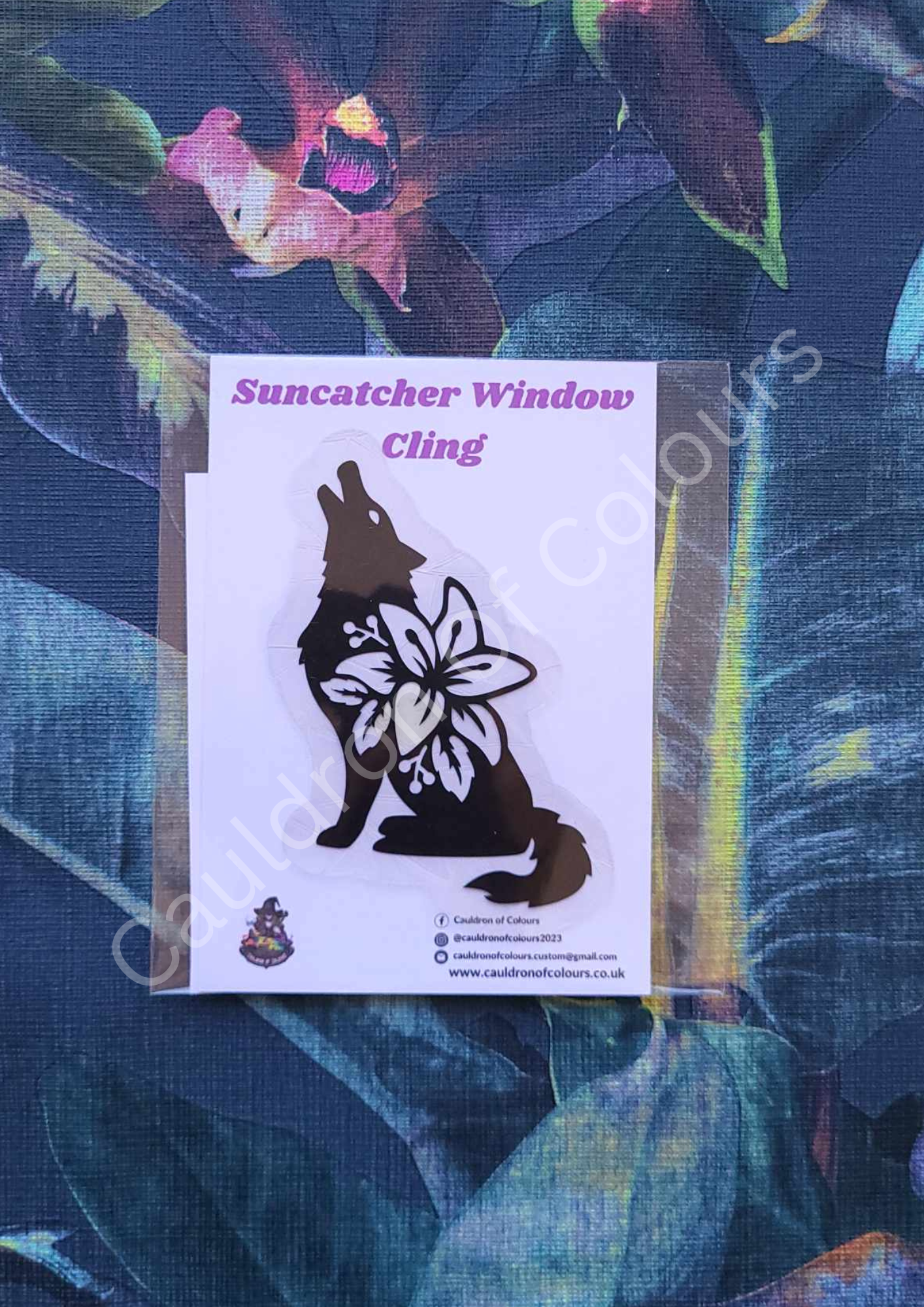 Floral Wolf Suncatcher Window Cling