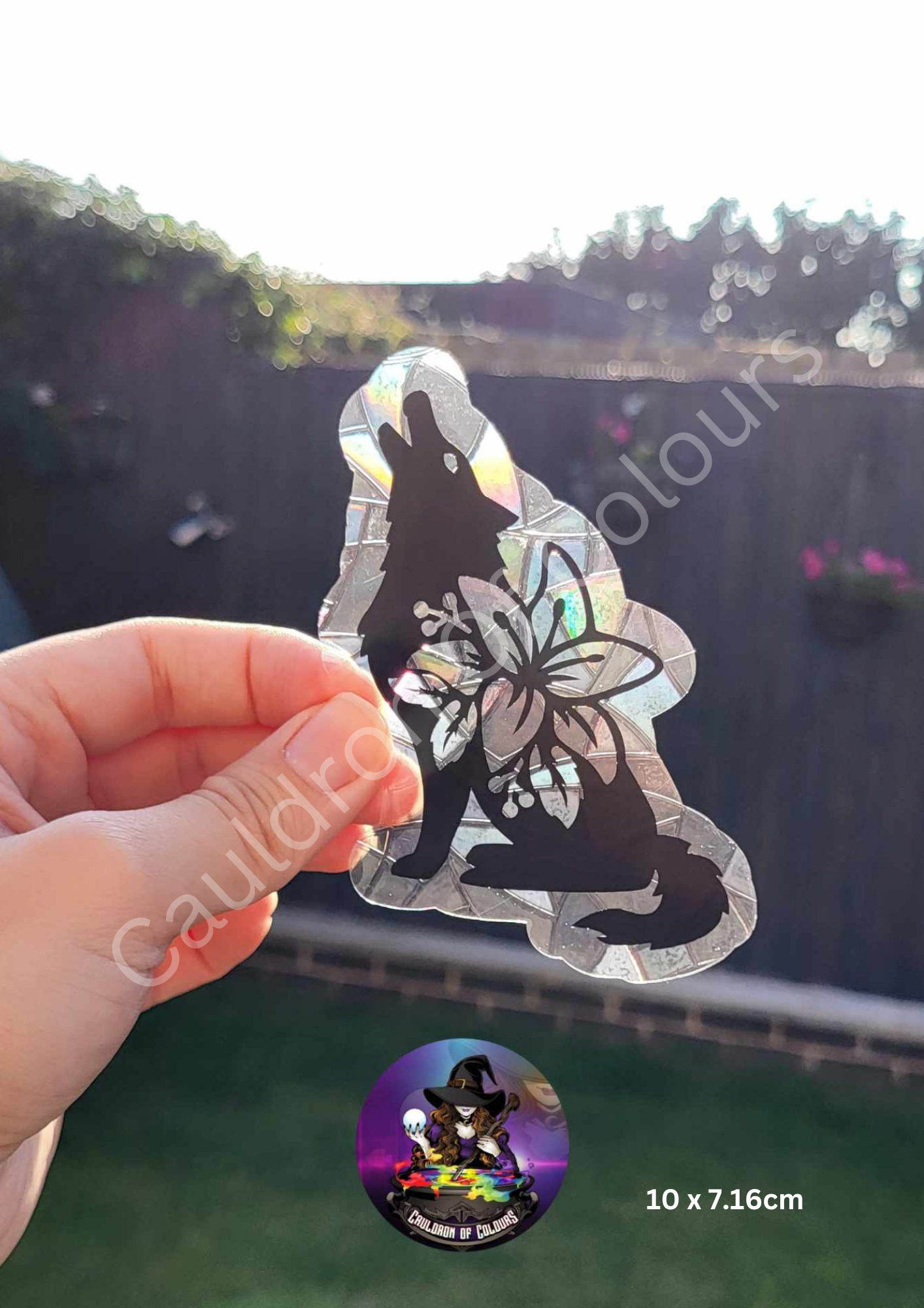 Floral Wolf Suncatcher Window Cling