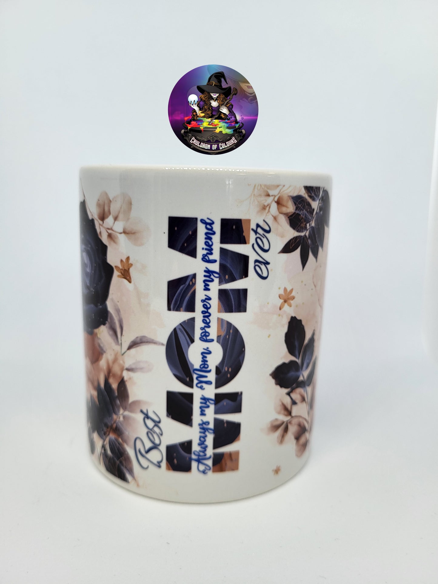 Mom Mug, 11 floz, Blue Roses