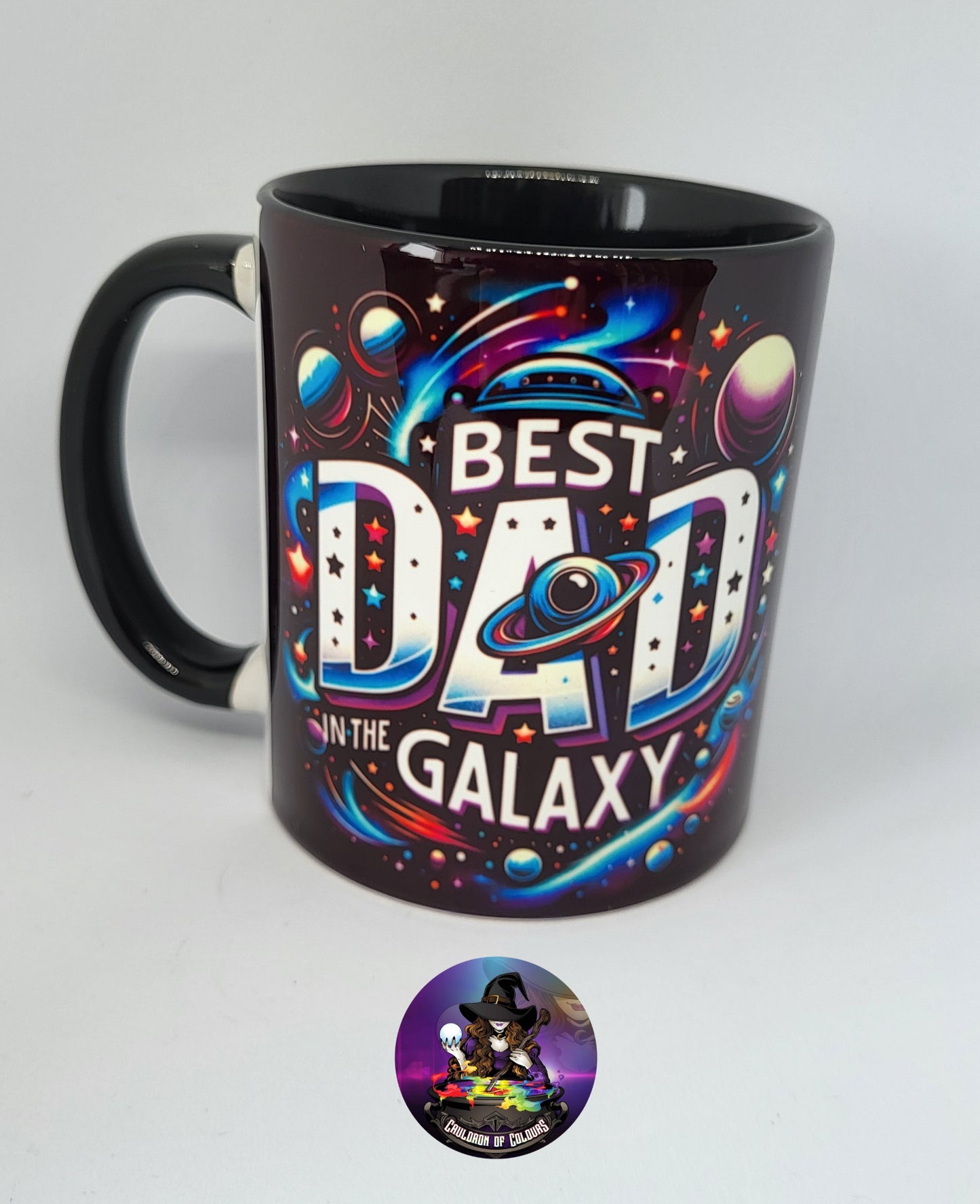 Best Dad in the galaxy mug, with black insert and handle