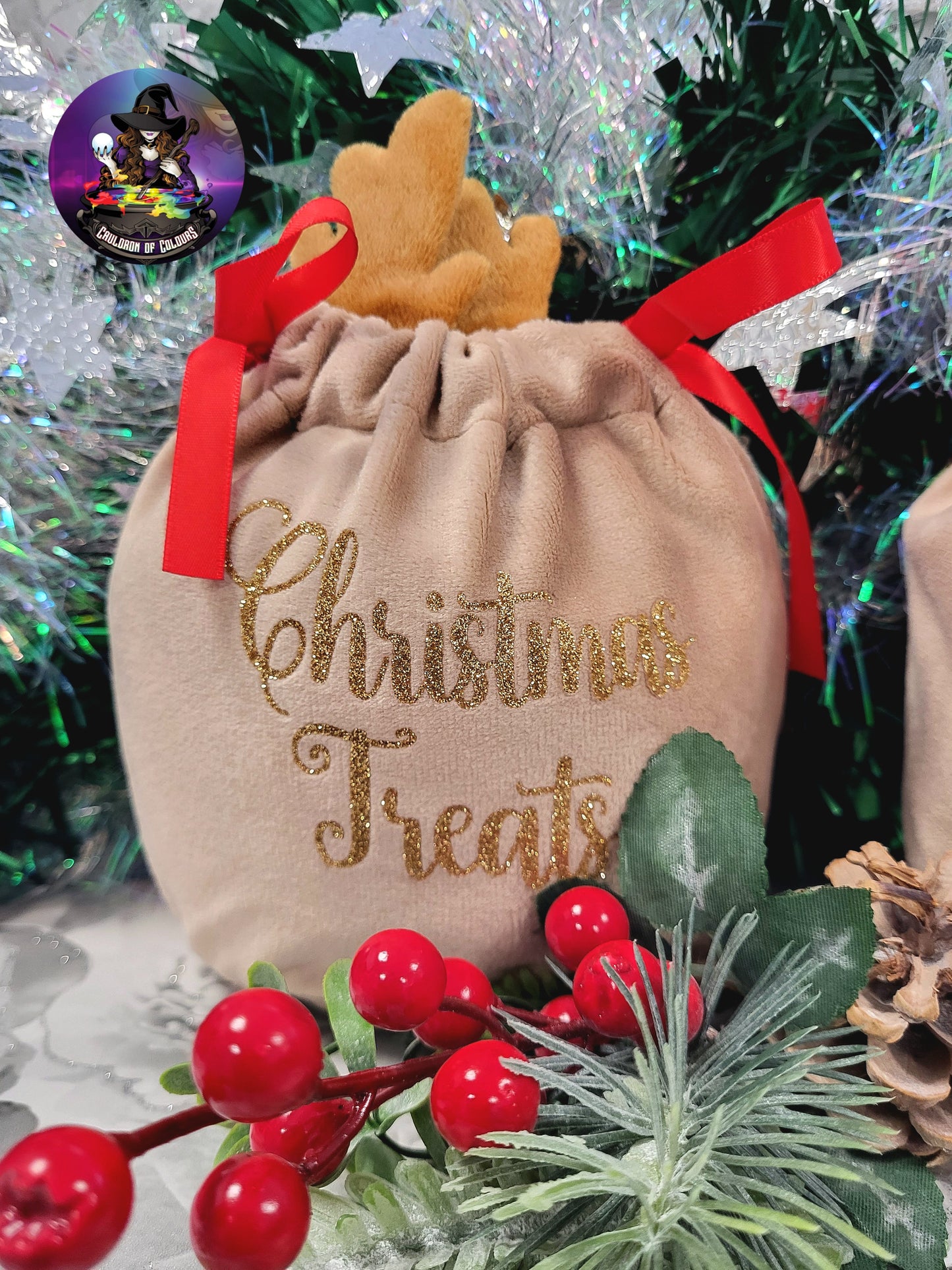 Velvet Reindeer Christmas Treats Bag