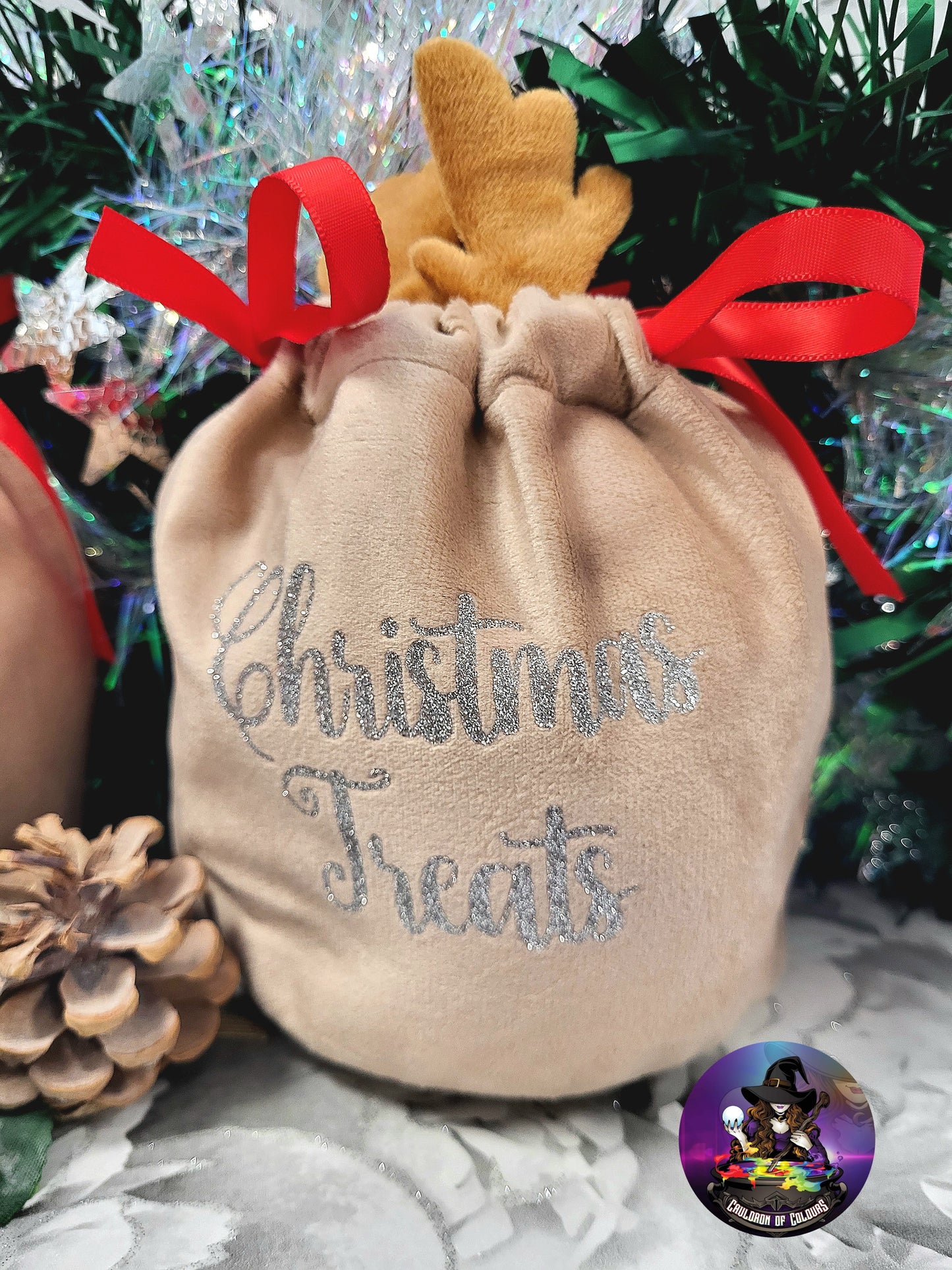 Velvet Reindeer Christmas Treats Bag