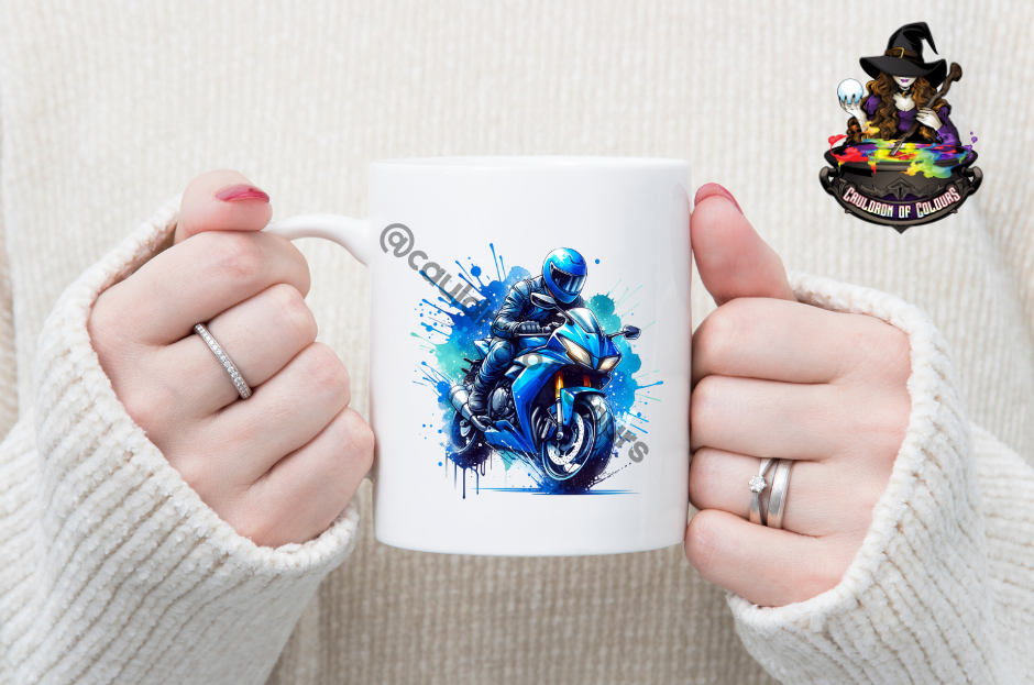 Motorbike Mug, 11oz, blue motorbike