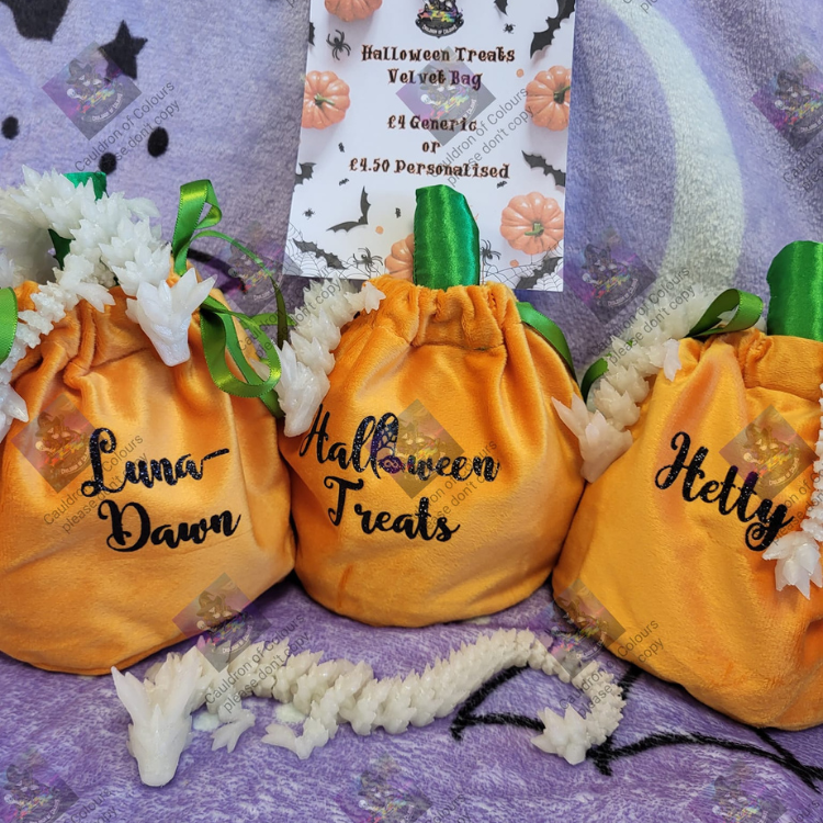 Personalised Halloween Treats Velvet Pumpkin Bag