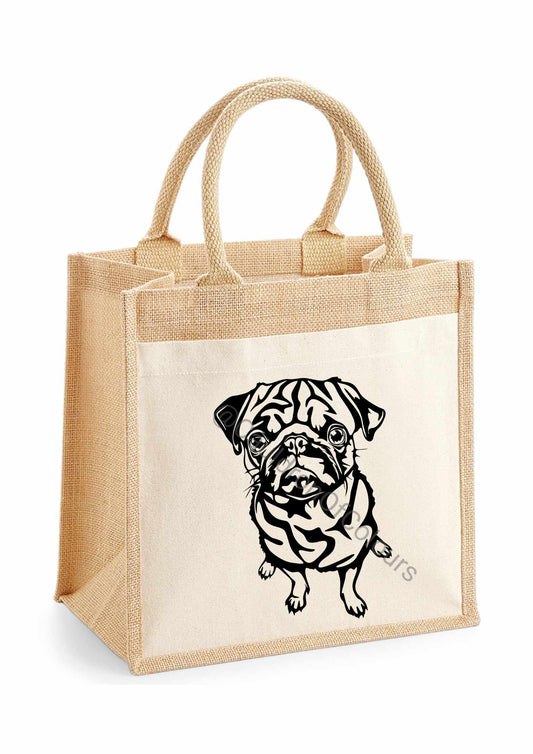 Pug Jute Tote Bag