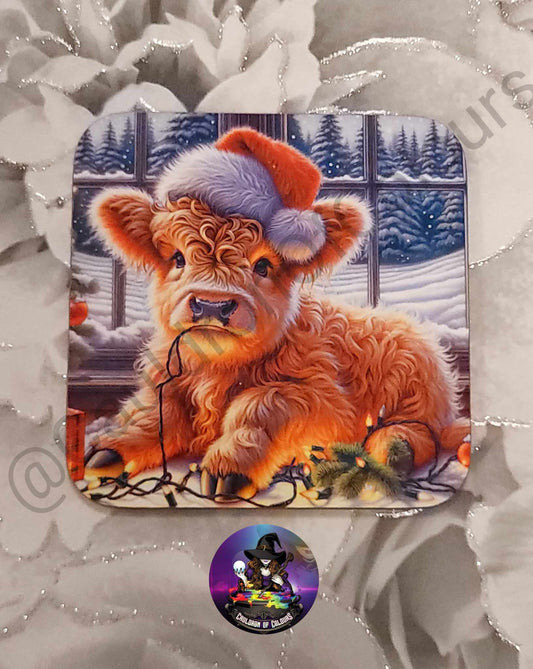 Christmas Highland Cow Coaster