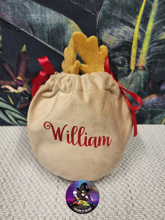 Personalised Velvet Reindeer Bag