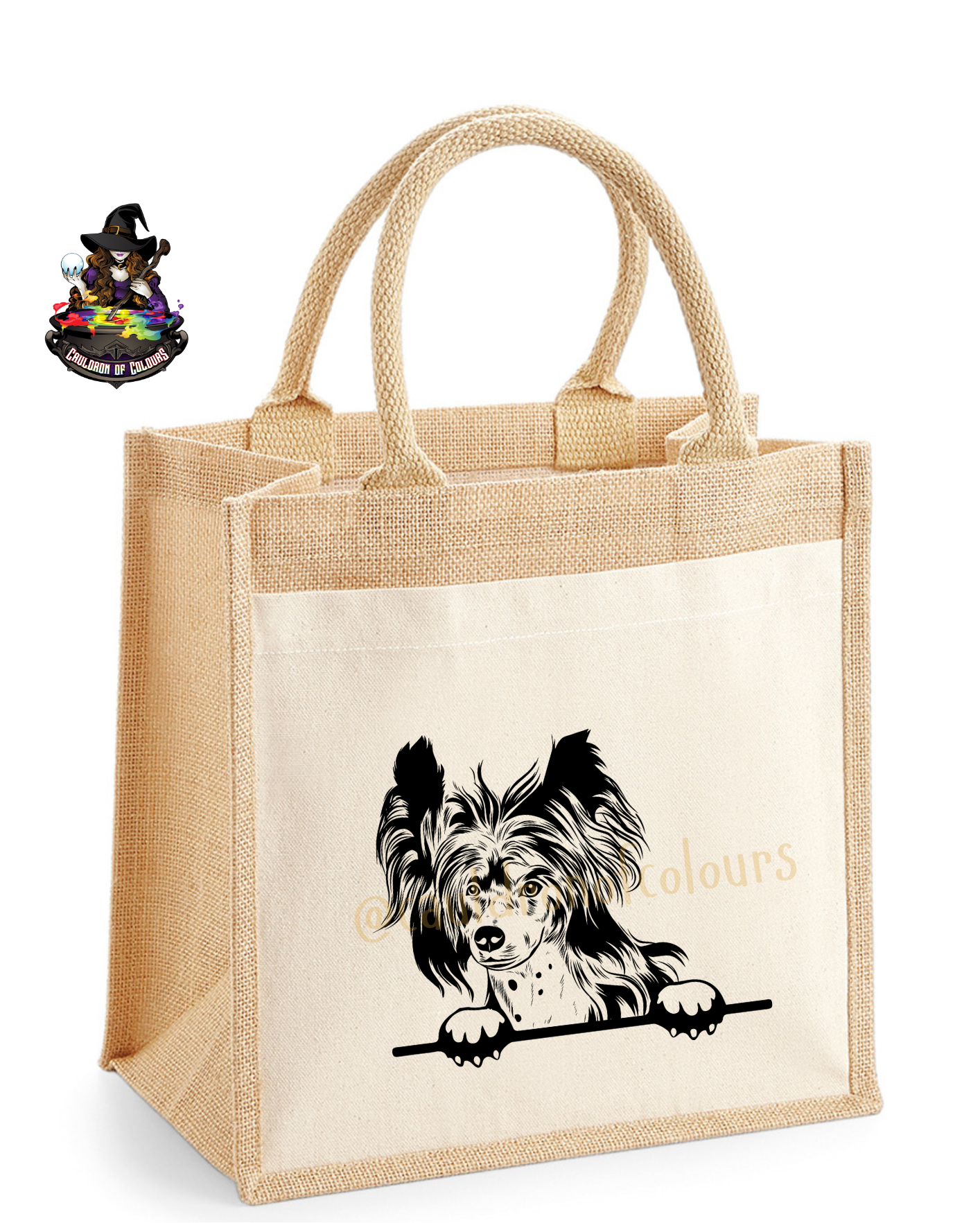 Chinese Crested Jute Tote Bag