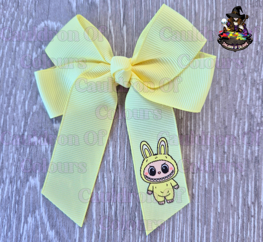 Lemon Chiffon 4" Bows with Yellow Monster