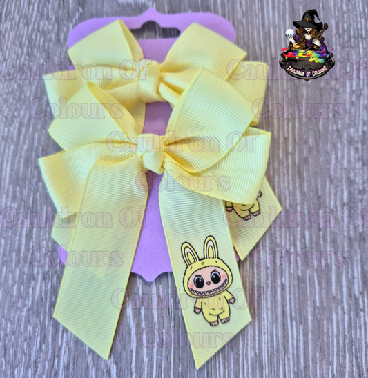 Lemon Chiffon 4" Bows with Yellow Monster