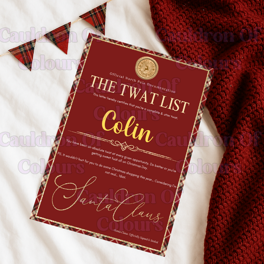 The Tw*t List Christmas Certificate (18+ due to mature language) (Multiples Designs!)