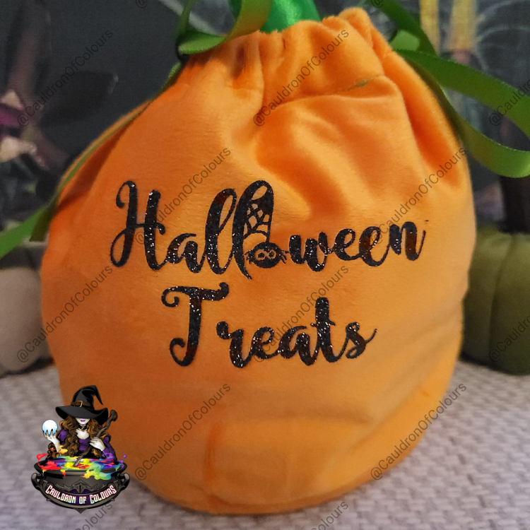 Personalised Halloween Treats Velvet Pumpkin Bag