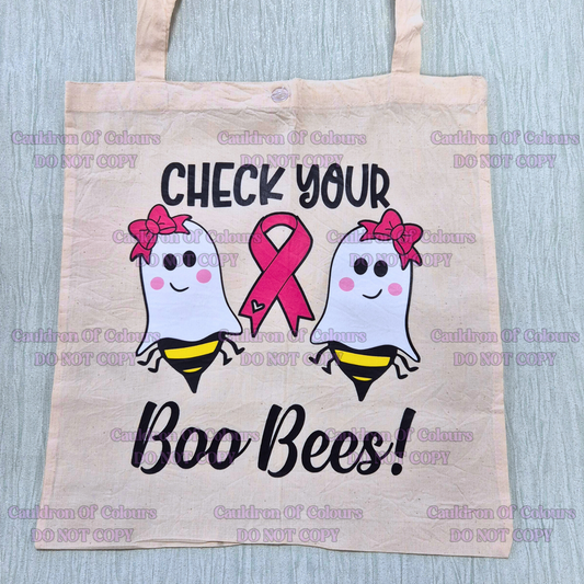 Check Your Boo Bees Breast Cancer Awareness Tote Bag