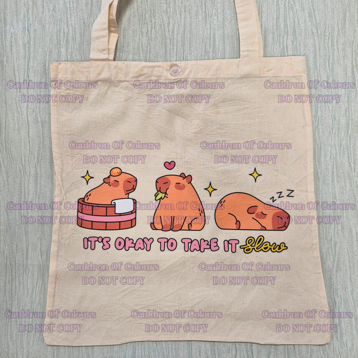 Capybara “Take It Slow” Cute Tote Bag
