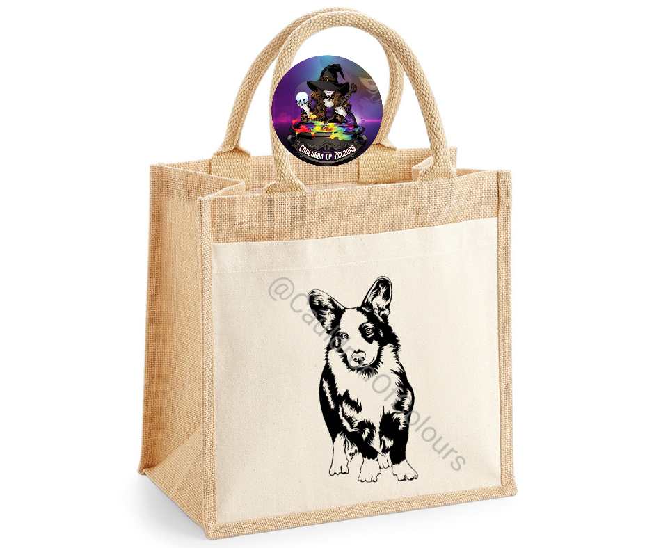 Welsh Cardigan Corgi Jute Tote Bag