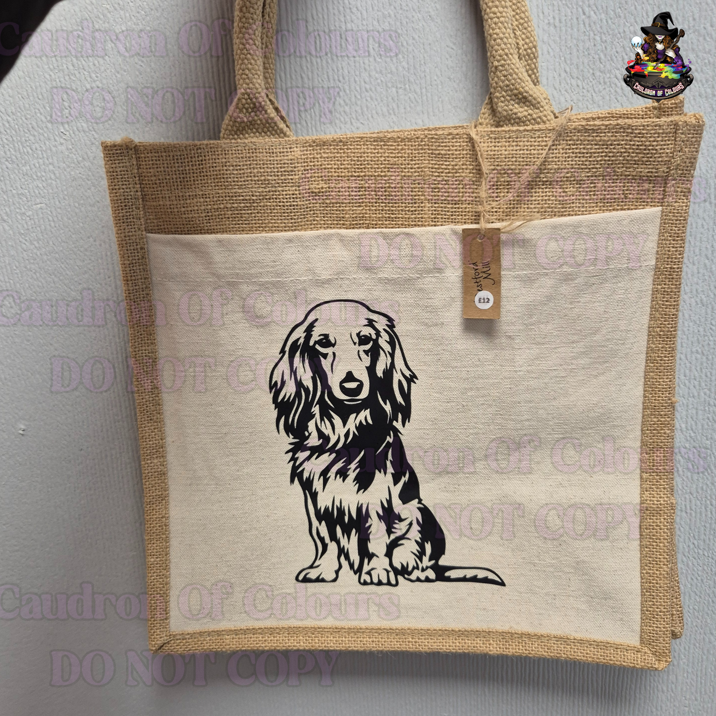 Long haired dachshund Jute Bag