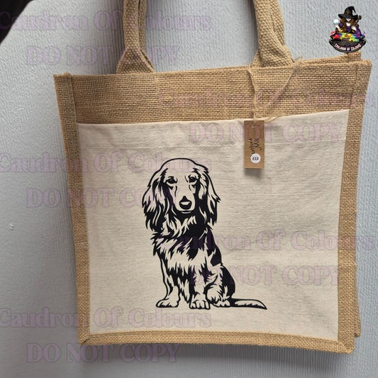 Long haired dachshund Jute Bag