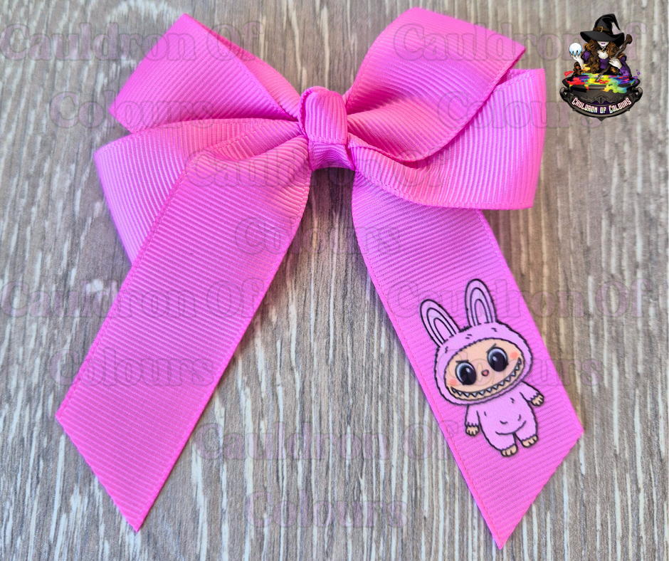 Rose Bloom 4" Bows with Pink Monster