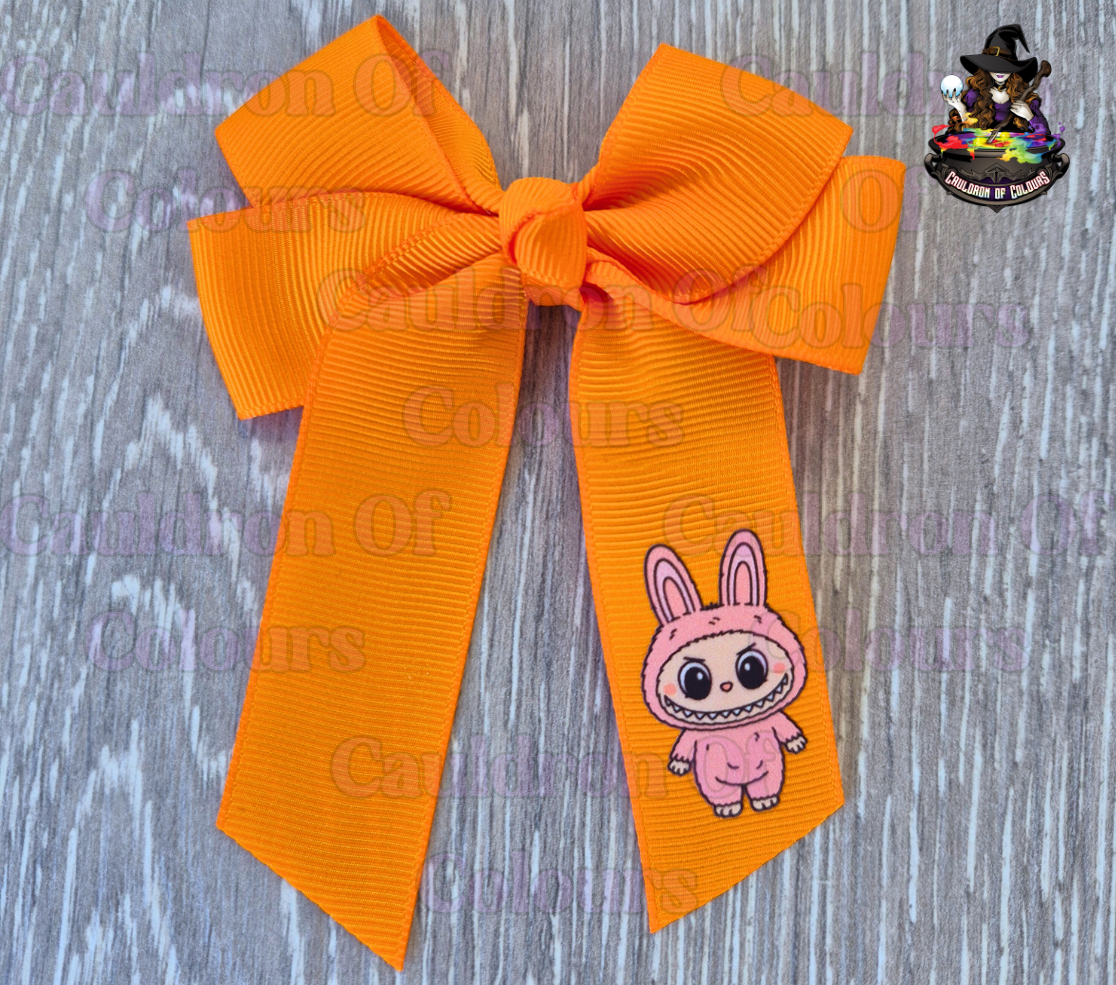 Tangerine 4" Bows with Coral Monster